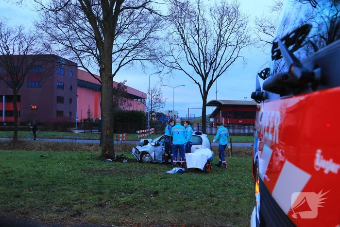 Personenauto raakt van weg en knalt tegen boom