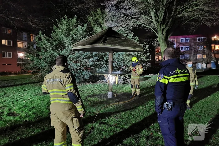 Houten tafel in brand