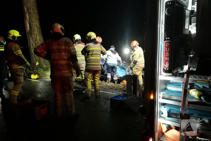 Auto raakt van de weg eindigt tegen boom