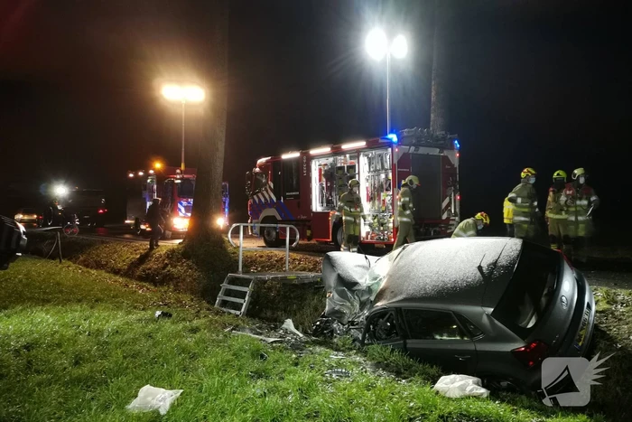 Auto raakt van de weg eindigt tegen boom