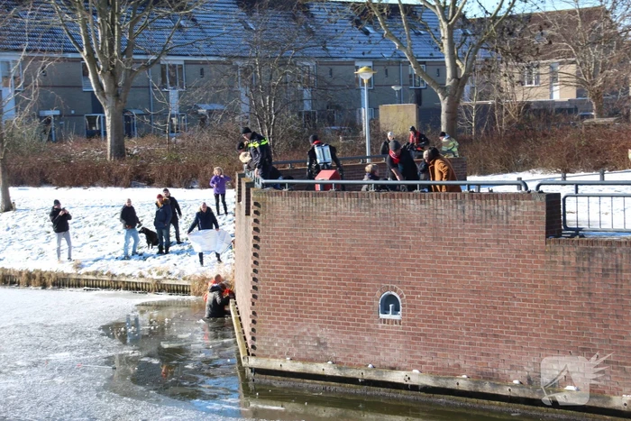 Persoon zakt door ijs