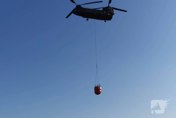 Chinook-transporthelikopter oefent boven Ginkelse Heide