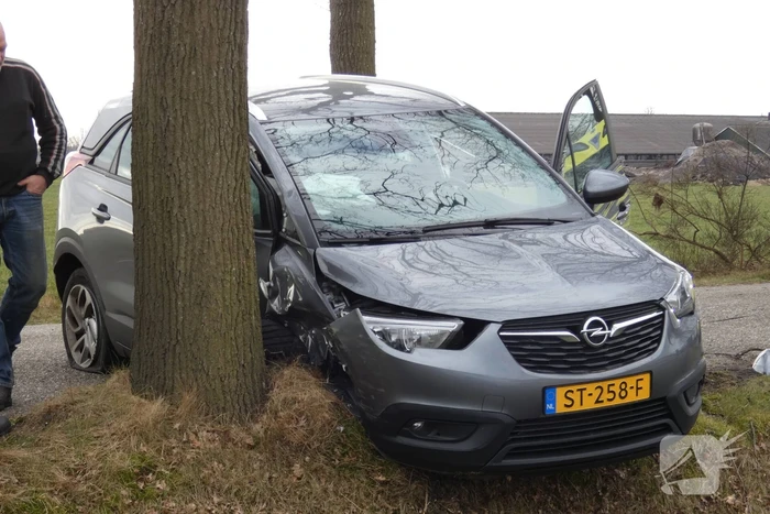 Auto tegen boom na uitwijkmanoeuvre