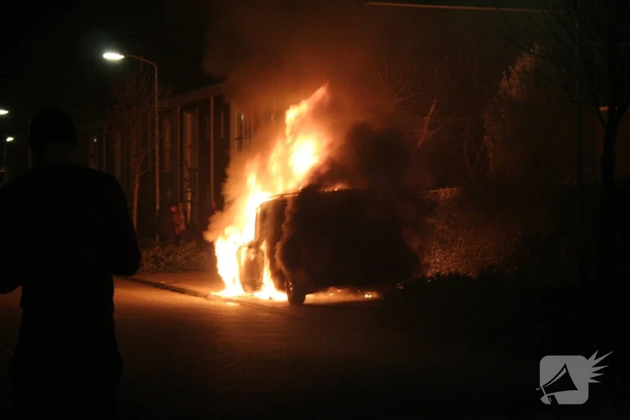 Geparkeerde bestelbus volledig in brand