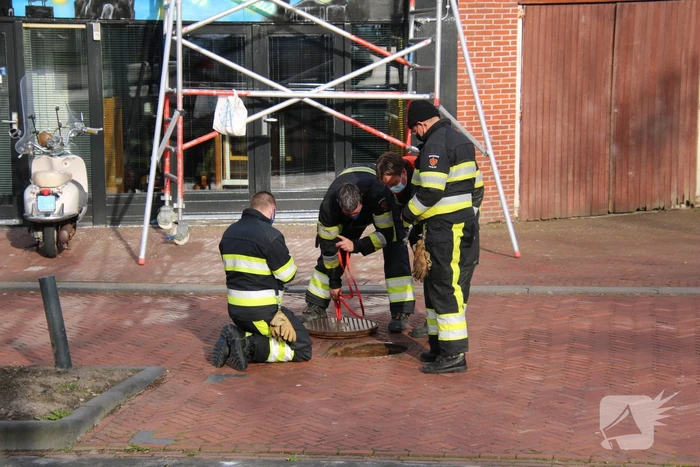 Brandweer doet reddingsactie voor kat in riool