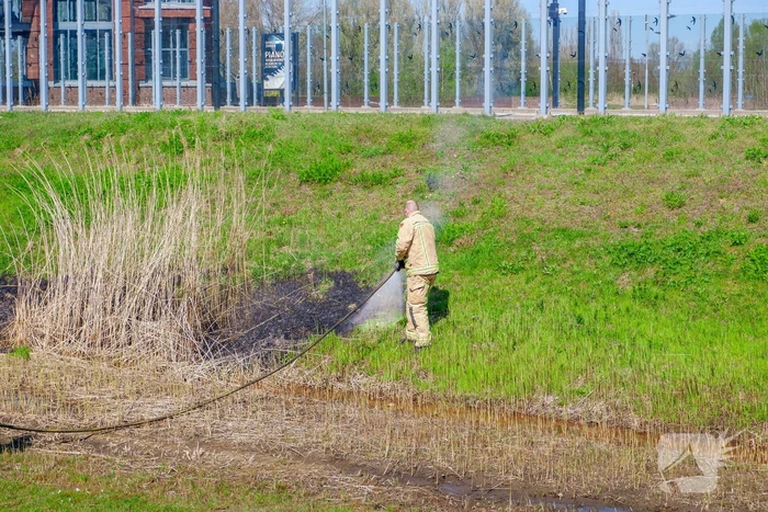 Brandweer blust brandend riet
