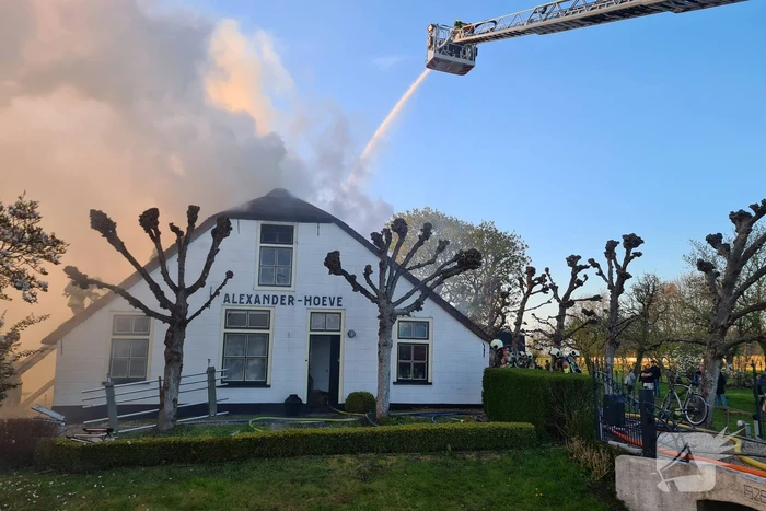 Veel rookontwikkeling door brand in rietendak van woonboederij