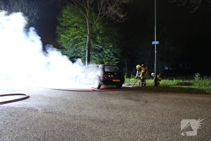 Auto verwoest door brand na botsing tegen boom