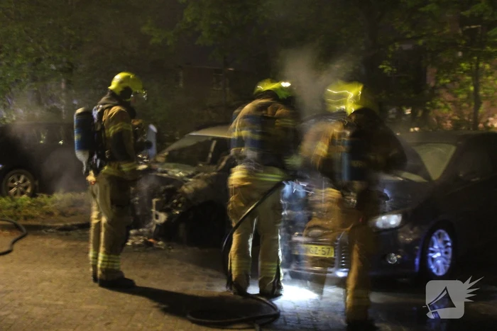 Tweetal auto's verwoest door brand