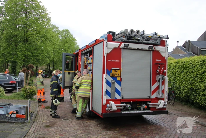 Brandweer zaagt boom in stukken