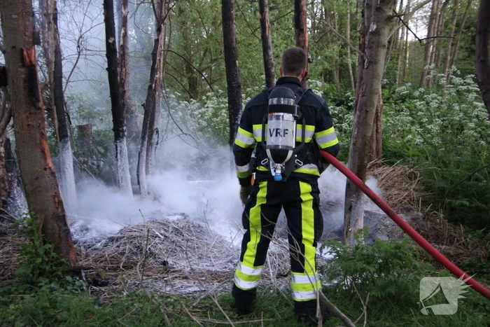 Brandweer blust brandend riet