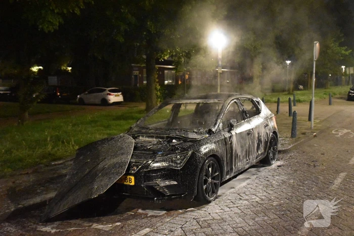 Geparkeerde auto volledig uitgebrand