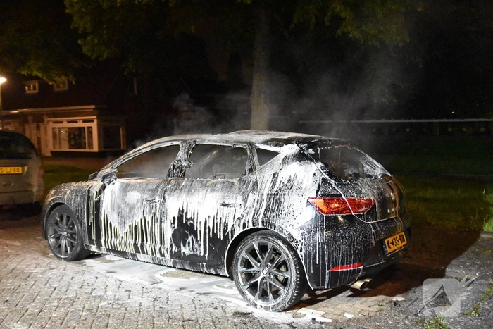 Geparkeerde auto volledig uitgebrand