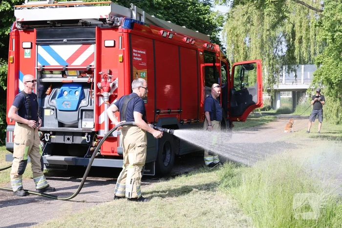 Klein stuk gras in brand