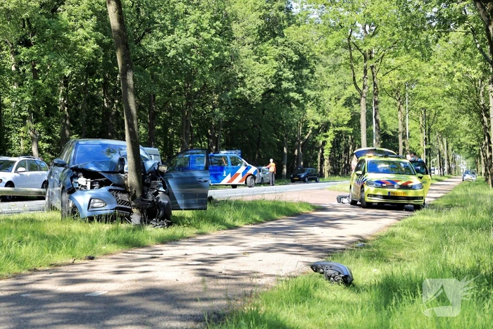 Personenauto belandt op boom