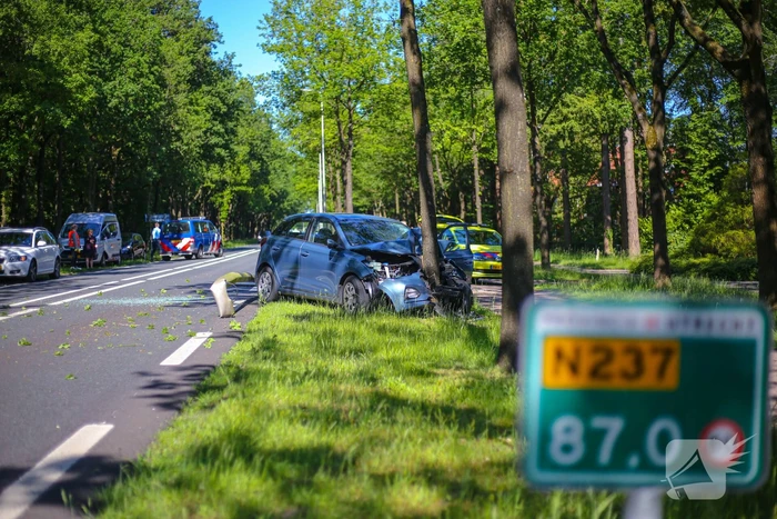 Personenauto belandt op boom