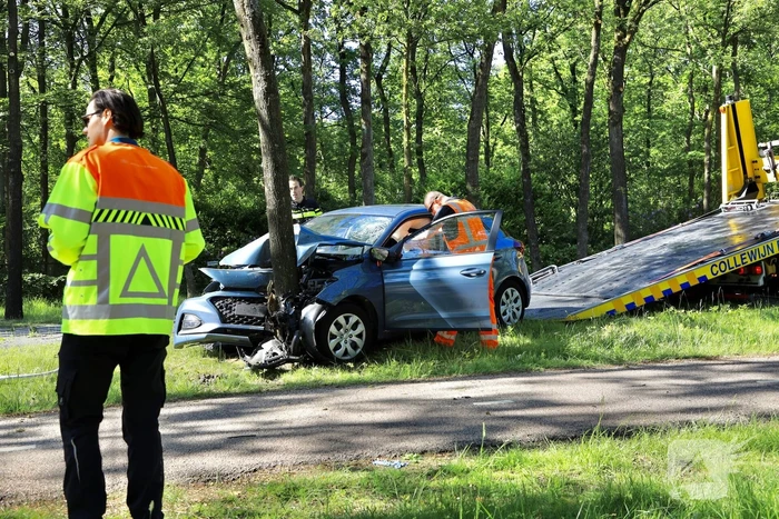 Personenauto belandt op boom