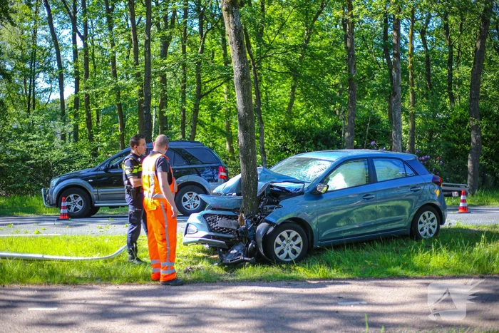 Personenauto belandt op boom