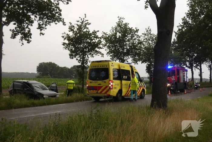 Auto vliegt in brand na botsing tegen boom