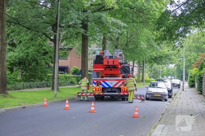 Loshangende tak door brandweer verwijderd