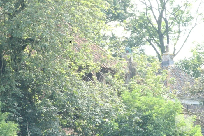 Dak van stal bij boerderij deels ingestort