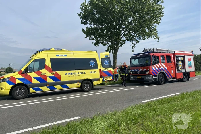 Auto raakt van de weg en botst frontaal op boom
