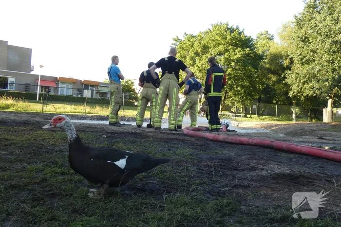Brandweer vult nieuwe dierenvijver