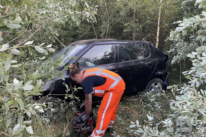 Auto komt tot stilstand in struikgewas