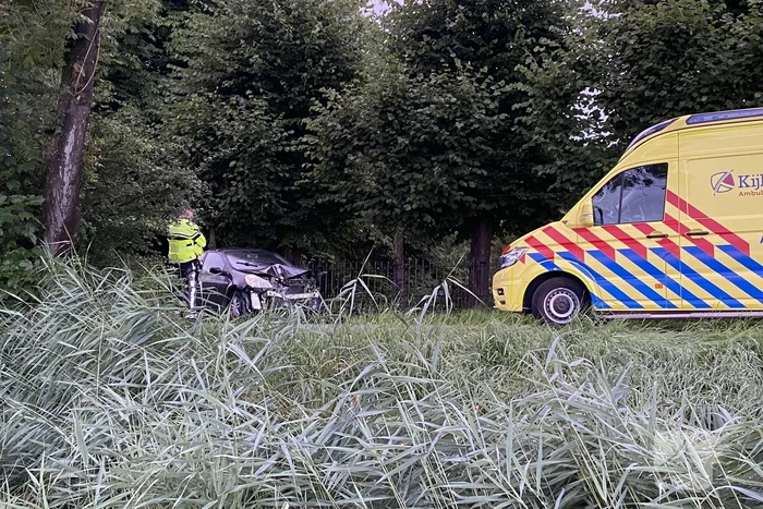 Auto raakt van de weg botst op boom