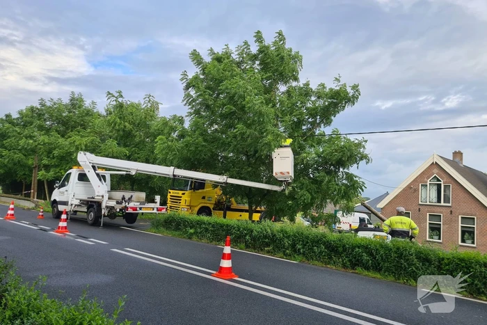 Bezorgauto slaat over de kop en ramt stroommast