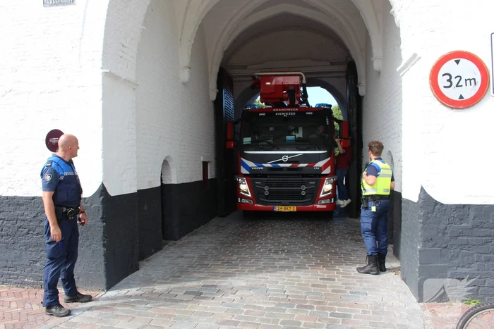 Duif vast achter net in Nobelpoort