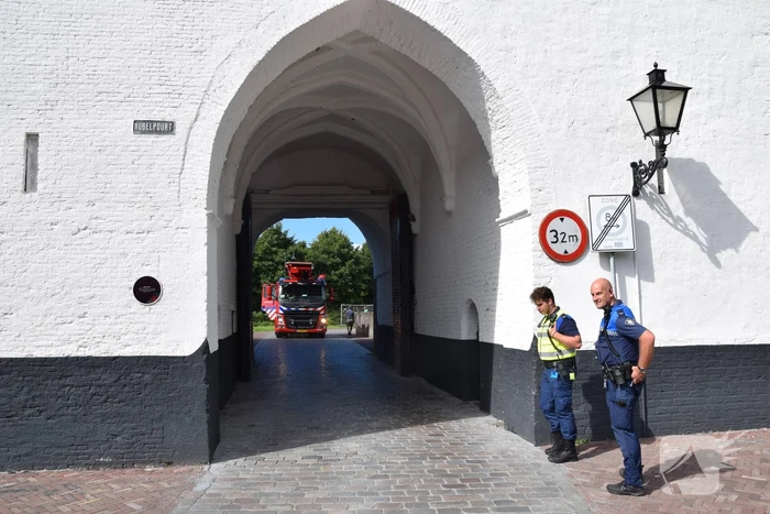 Duif vast achter net in Nobelpoort