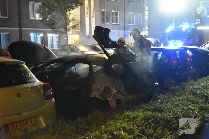 Geparkeerd staande auto verwoest door brand