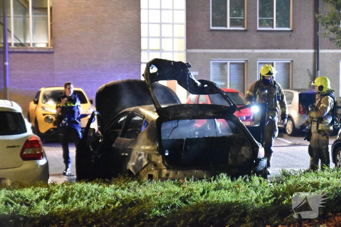 Geparkeerd staande auto verwoest door brand