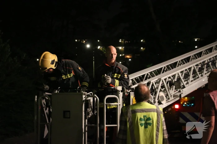 Duif met visdraad om poot gered uit boom