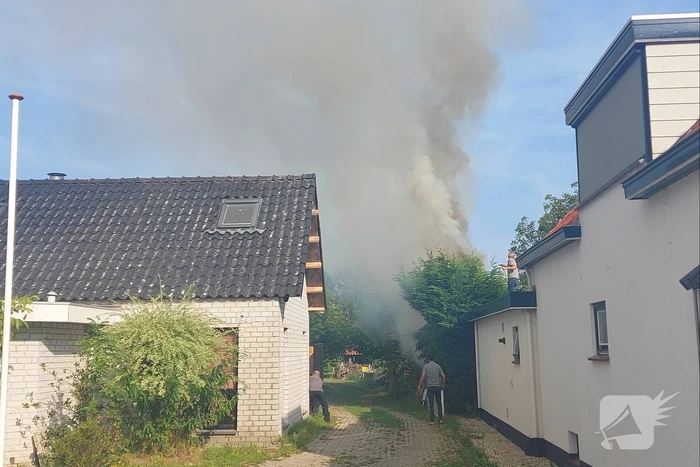 Coniferenhaag vliegt in brand in achtertuin