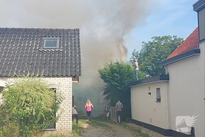 Coniferenhaag vliegt in brand in achtertuin