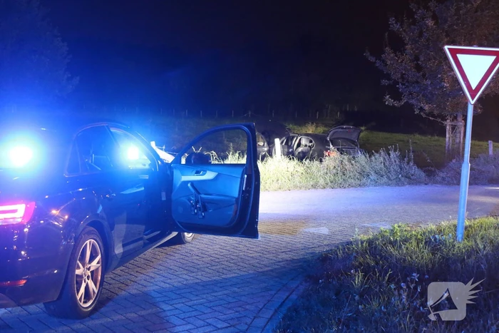 Auto belandt in weiland na botsing