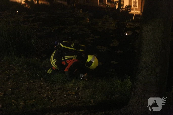 Brandweer blust brand bij prullenbak