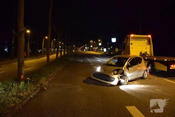 Personenauto belandt tegen boom
