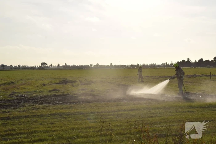 Brandend gras bestreden door brandweer