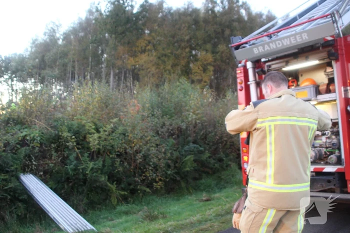 Brandweer blust brandende takken in bos