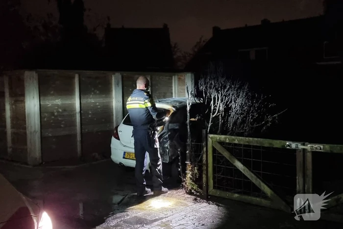 Veel schade aan auto en coniferenhaag na brand
