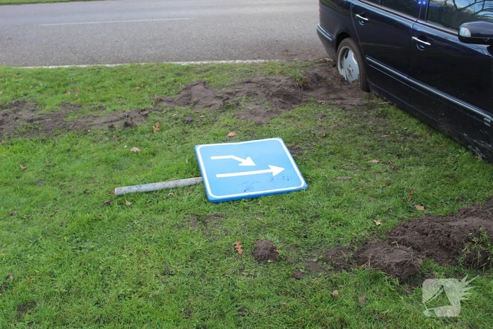 Bestuurder verliest macht over het stuur en botst tegen verkeersbord