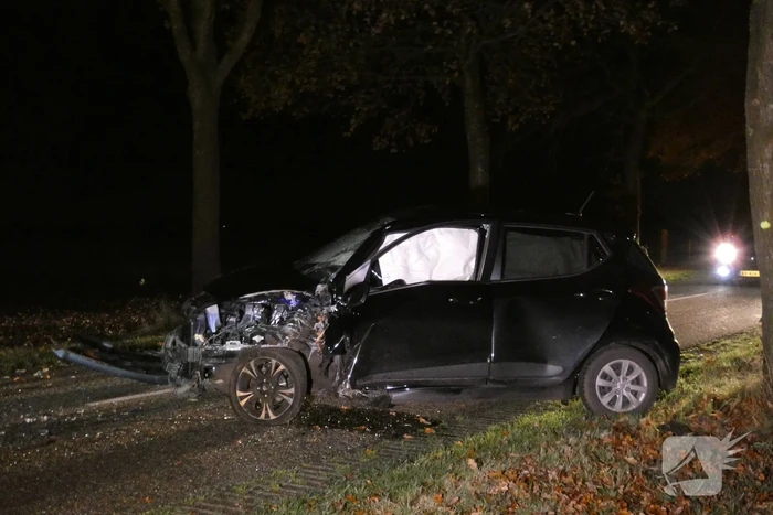 Auto raakt van de weg en botst tegen boom