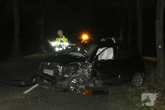 Auto raakt van de weg en botst tegen boom