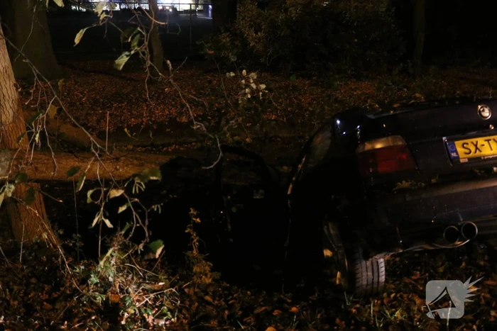 Auto botst tegen boom en belandt in sloot