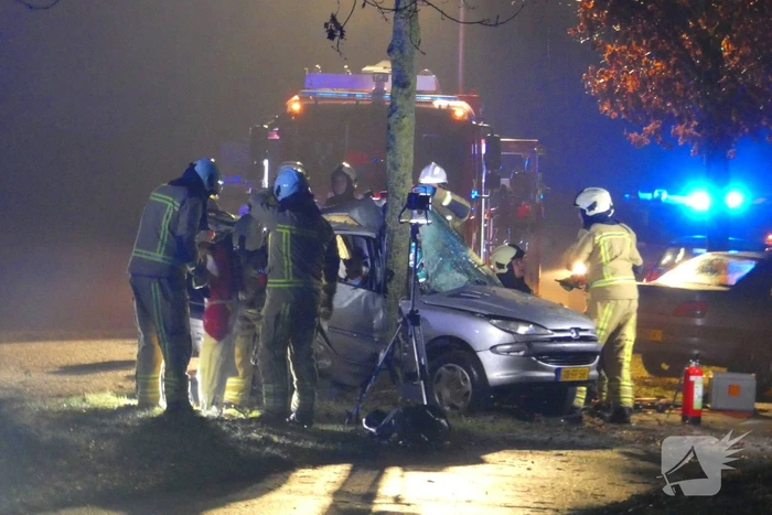 Auto crasht tegen boom