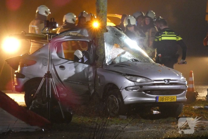 Auto crasht tegen boom