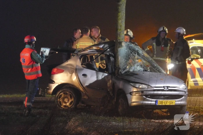 Auto crasht tegen boom